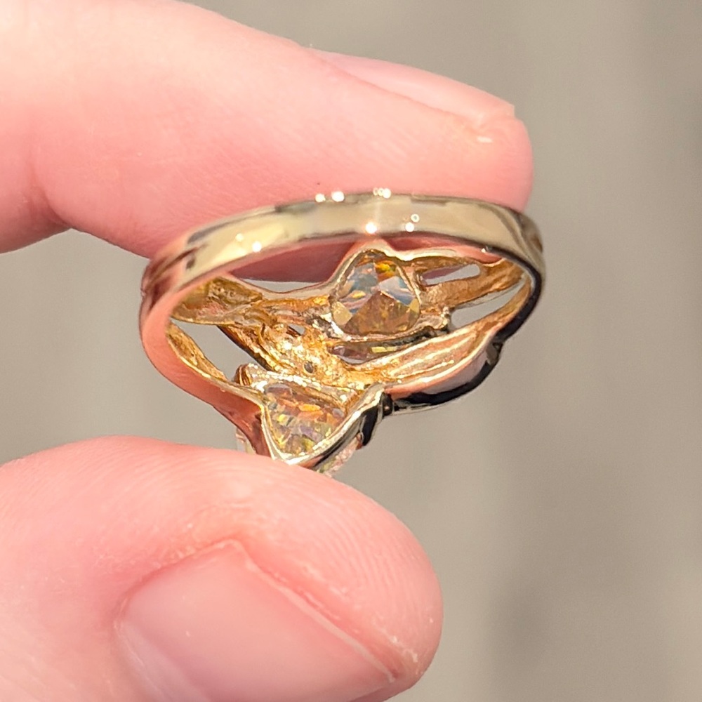 14K Titanium Quartz Diamond Ring Double Trillion Cut Aurora Iridescent 6.25 - Picture 14 of 15